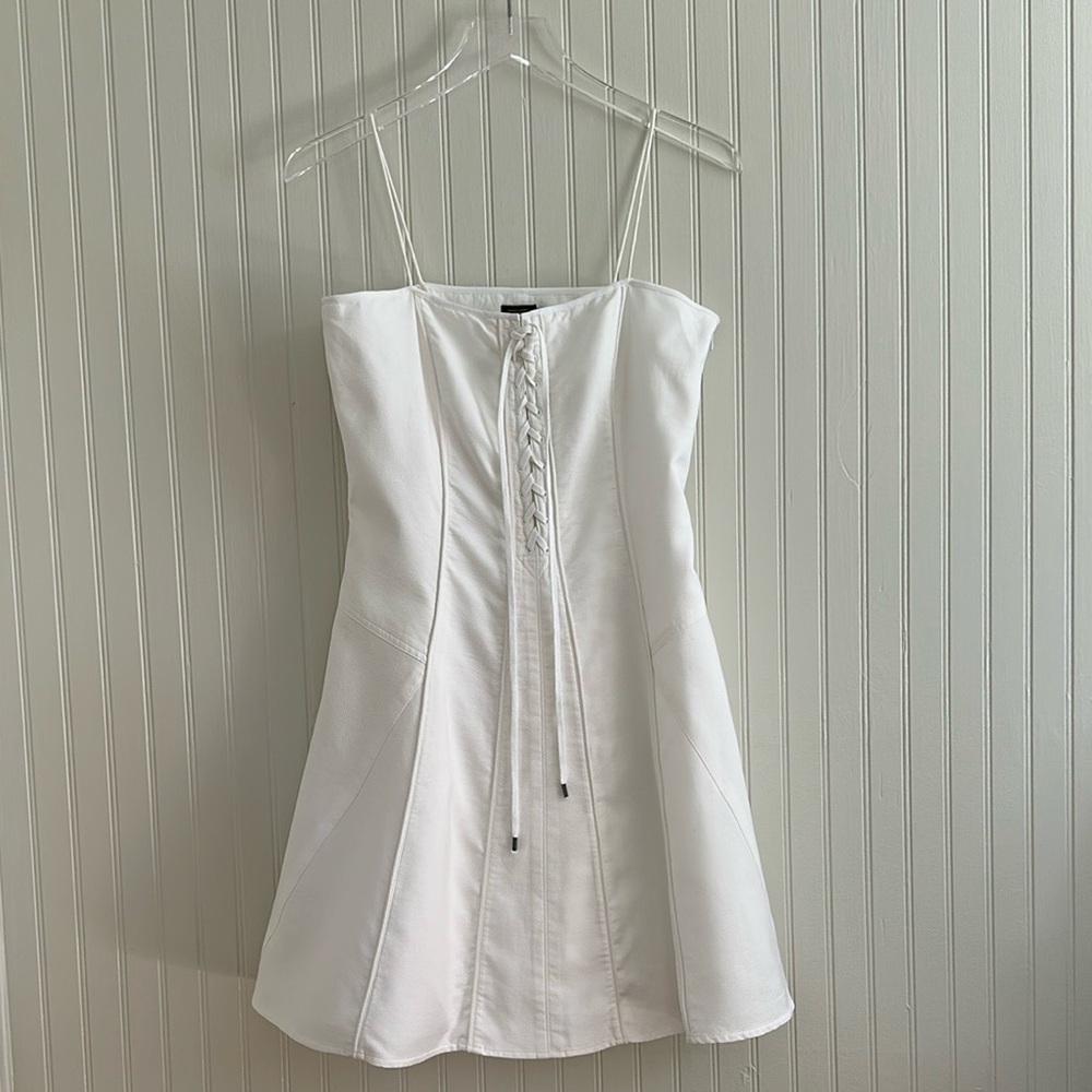 White Lace-Up Fit & Flare Mini Dress